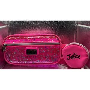 Justice Girls Pink Glitter Star Fanny Pack Waist Bag with Coin Purse Set